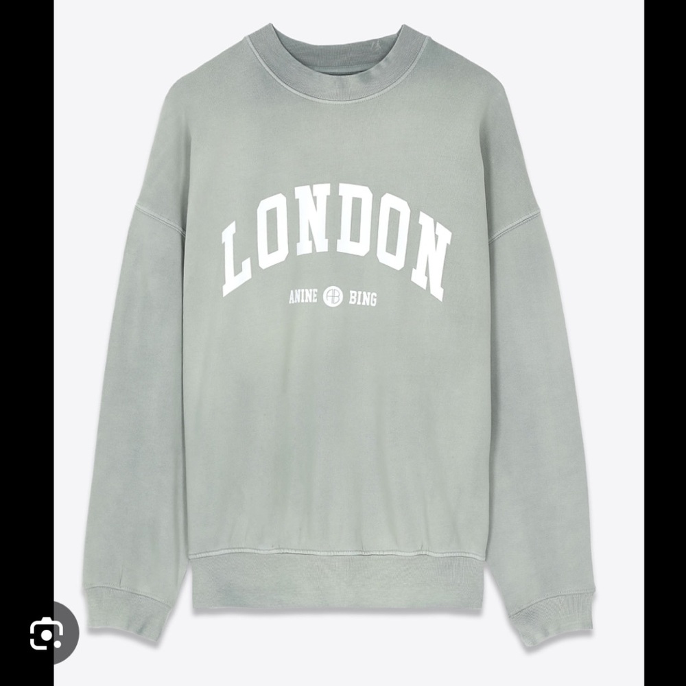 Anine Bing Jaci University London Sage Green Crewneck Sweatshirt, Small